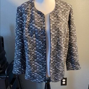 Grace Black and White Structured Blazer with Textured Fabric